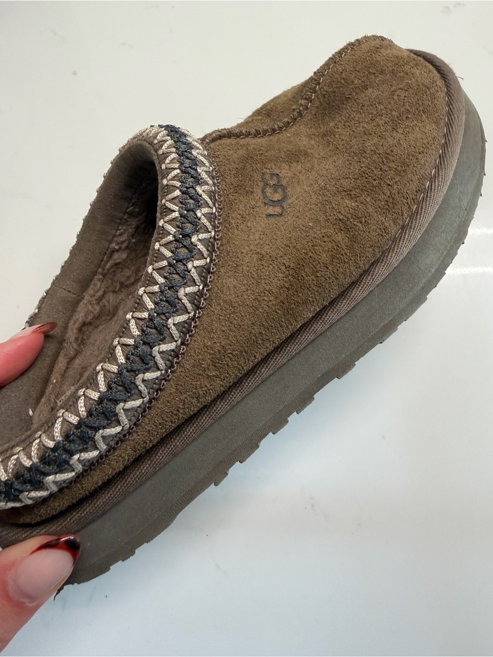 UGG Tazz Kids Brown Suede Slip-On Mule with Braided Trim